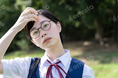 Preview: Outdoor Portrait Of An Asian Female High School Student In Uniform