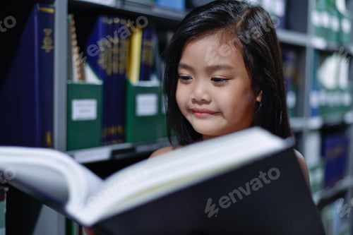 Preview: Education Concepts. The Girl Is Studying In The Library. Beautiful Girls Are Happy Learning.
