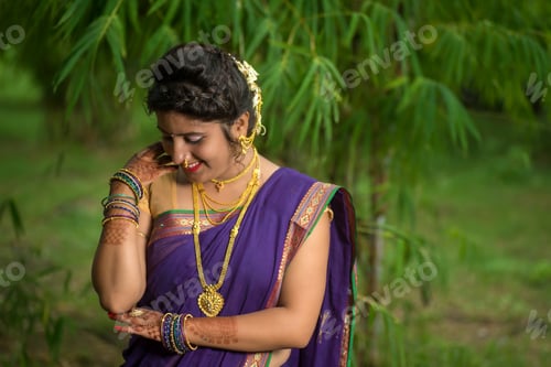Preview: Indian Beautiful Young Girl In Traditional Saree Posing Outdoors