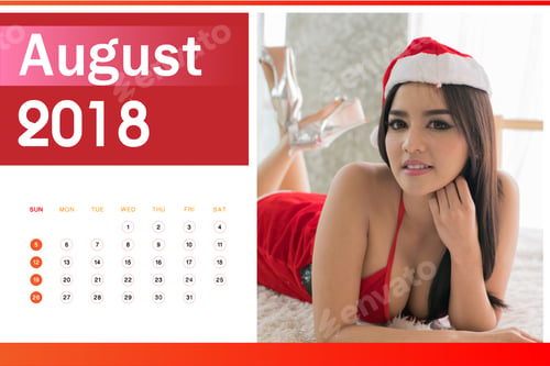 Preview: Calendar Of 2018, Beautiful Happy Woman In Sexy Red Clothes.