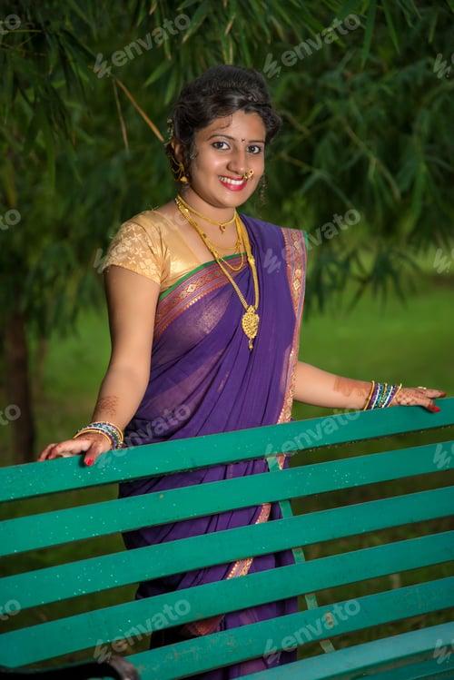 Preview: Beautiful Indian Young Girl In Traditional Saree Posing Outdoors