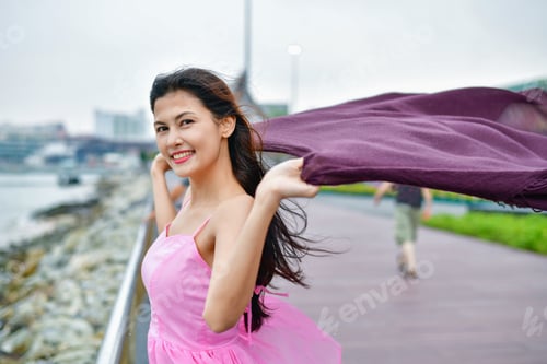 Preview: Travel Concepts. Beautiful Girl Relaxing On The Beach. Beautiful Girl Is Happy To Come To The