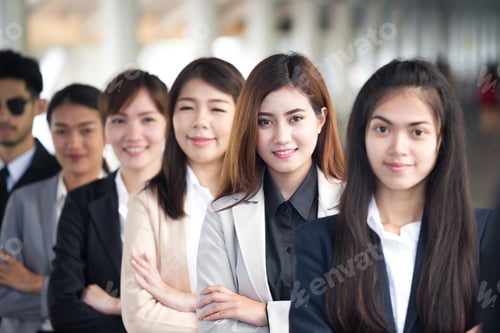Preview: Asia Business People Or Businessman And Businesswoman Outdoor, Protrait Business Concept.