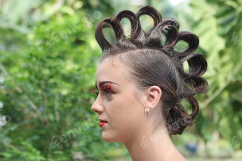 Preview: Fashion Image With Bold Make-Up And Modern Hairstyle.