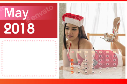 Preview: Calendar Of 2018, Beautiful Happy Woman In Sexy Red Clothes.
