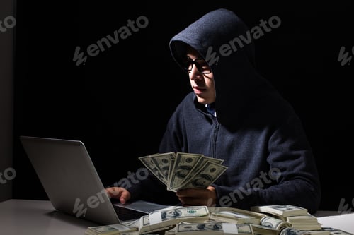 Preview: Hacker Get A Lot Of Money That Hacking From Online In The Dark, Man With Hacker Concept.