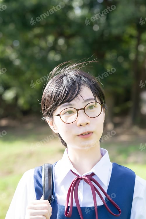 Preview: Asian High School Girls Wearing Uniforms And Smiling At School