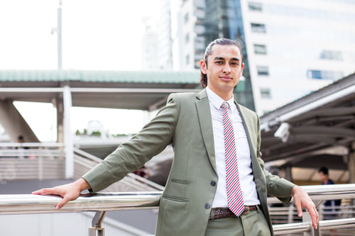 Preview: Young Businessman In City Looking Out And Thinking About Work. Young Business Man With Leader