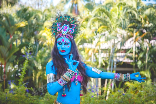 Preview: Buddhist Deity: Woman With Face & Body Paint.