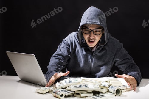 Preview: Hacker Get A Lot Of Money That Hacking From Online In The Dark, Man With Hacker Concept.