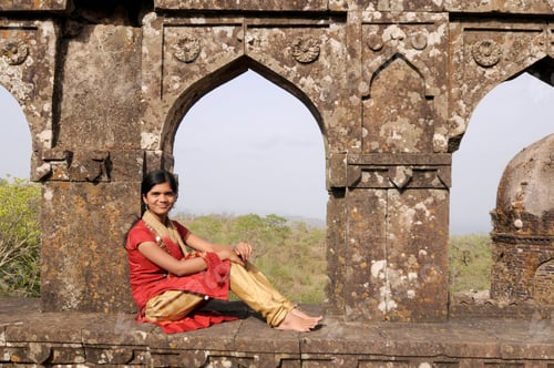 Preview: Portrait Of Smiling Teenage Girl In Front Of Fort