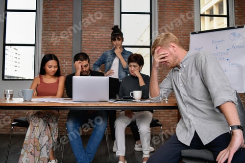 Preview: Business Concept. Business People Are Stressed At Work. Businessmen Use Hard Thoughts In The Office.