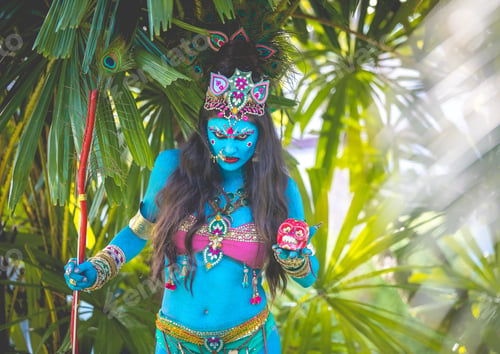 Preview: Buddhist Deity: Woman With Face & Body Paint.