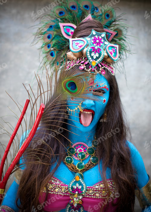 Preview: Buddhist Deity: Woman With Face & Body Paint.