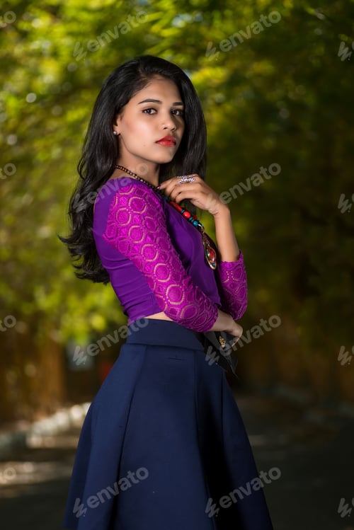 Preview: Beautiful Indian Young Girl Posing Outdoors Or Park.