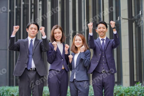 Preview: Business Scene Team Guts Pose Of Four People