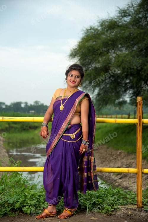 Preview: Indian Beautiful Young Girl In Traditional Saree Posing Outdoors