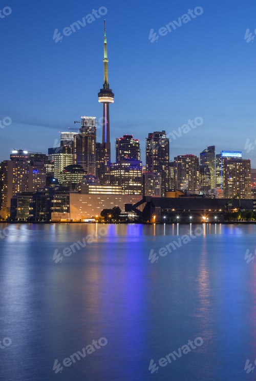 Preview: Night Skyline Of Toronto. The View From Cherry Street, Toronto, Ontario, Canada.