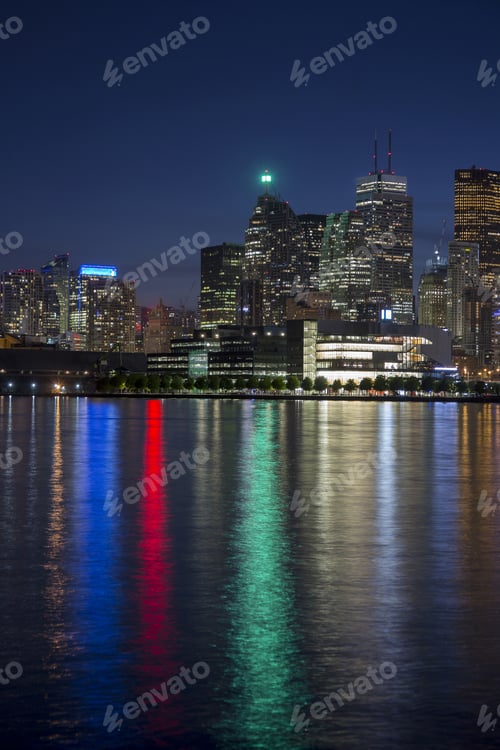Preview: Play Of Colours And Reflections" Toronto'S Night Skyline From A Paulson Street, Toronto, Ontario