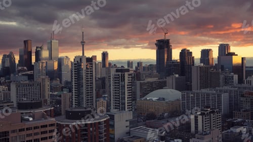Preview: Beautiful Vibrant Sunset Over Downtown Toronto, Ontario, Canada.