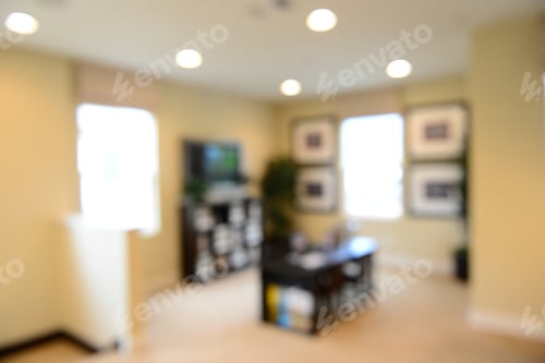 Preview: Bright interior room with desk and decorations