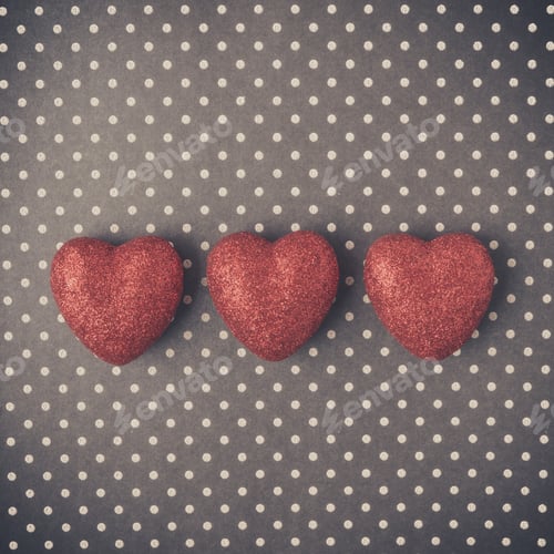 Preview: Hearts With Red Glitter On Polka Dot Background