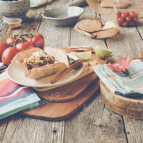 Preview: Mexican Food; Beef And Bean Taco Salad On Rustic Wood.