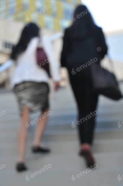 Preview: Blurred Business Women Walking On Stairs In The City. Instagram Style.