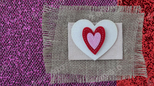 Preview: Hearts With Burlap On Pink Wooden Background