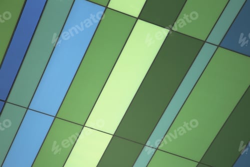 Preview: Geometric Facade: Green and Blue Striped Building Design