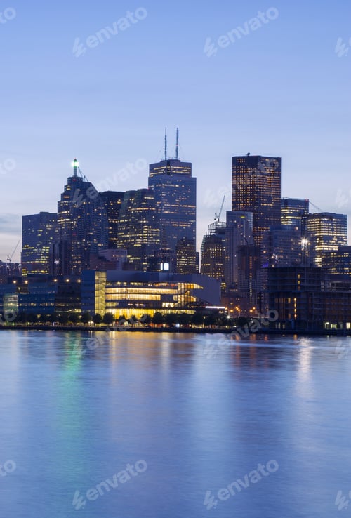 Preview: Night Skyline Of Toronto From Cherry Street. Toronto, Ontario, Canada.