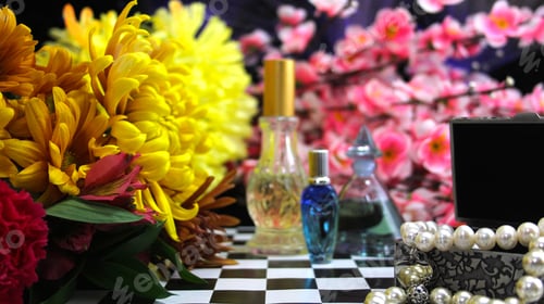 Visualização: Flores amarelas com perfume e joias