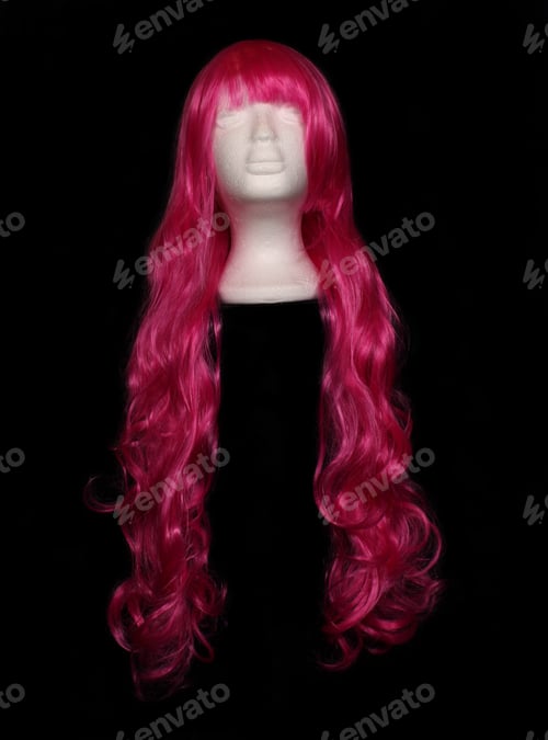 Preview: Long Pink Wig On Mannequin Head