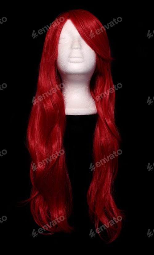 Preview: Red Orange Anime Style Wig On Black Background