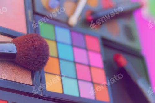 Preview: Colorful Cosmetic Pigment Palettes With Brushes, Shallow Dof