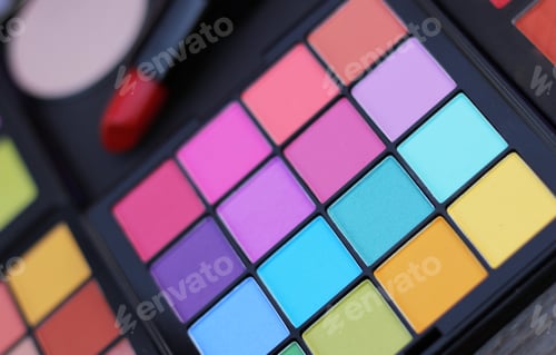 Preview: Colorful Cosmetic Pigment Palettes With Lipstick, Shallow Dof