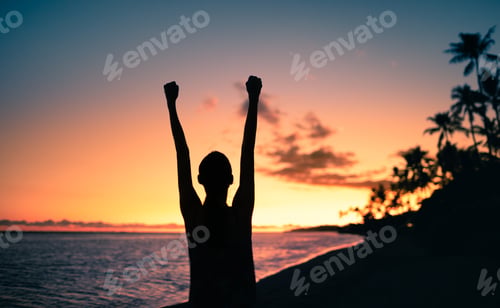 Preview: Young Active Female On The Beach Feeling Happy And Rejuvenated.