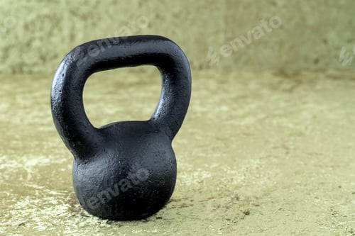 Preview: Black Kettlebell On A Green Velvet Background, Holiday Fitness