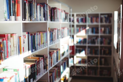 Preview: Various Books Arranged In Bookshelf In Library At School