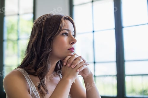 Preview: Depressed Woman Sitting In The Restaurant
