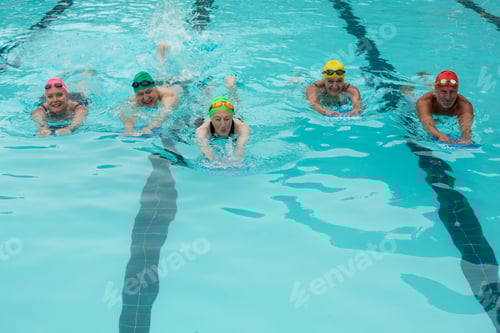 Preview: High Angle View Of People With Kickboards Swimming In Pool