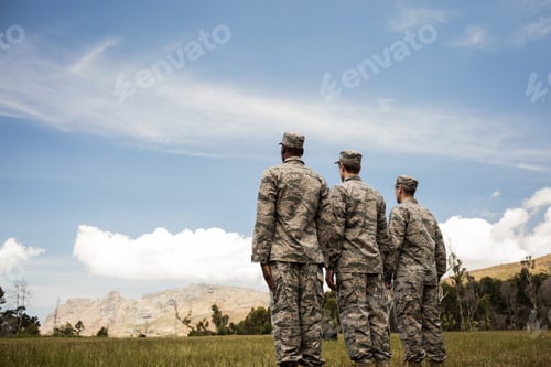 Preview: Group Of Military Soldiers Standing In Line At Boot Camp