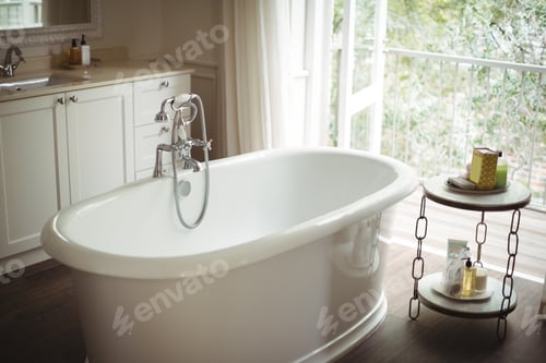Preview: View Of Empty Bathtub In Bathroom At Home