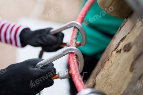 Preview: Close-Up Of Carabiner Attached To The Ropes