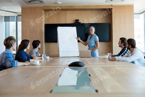 Preview: Woman Giving Presentation To Her Colleagues In Conference Room At Office