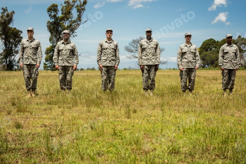 Preview: Group Of Military Soldiers Standing In Line At Boot Camp