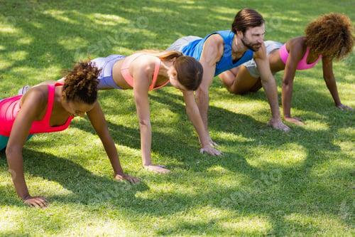 Preview: Group Of Friends Doing Push Ups In Park