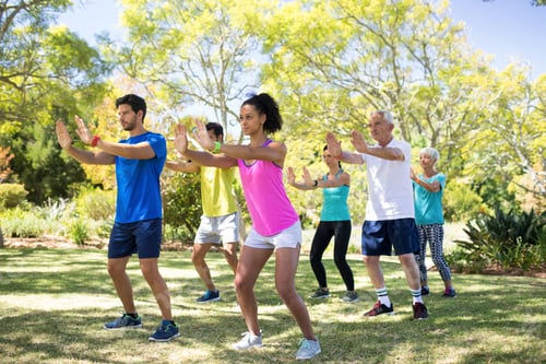 Preview: Group Of People Exercising In The Park On A Sunny Day