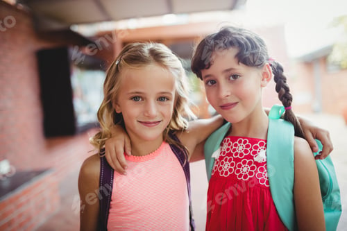 Preview: Two Cute Kids With Arms Around Each Other During The First Day Of School