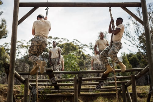 Preview: Military Soldiers Training Rope Climbing At Boot Camp